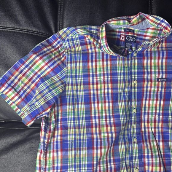 Chaps Men's Button-Up Shirt Multicolor Plaid Collared Short Sleeve Easy Care XL - Picture 5 of 13